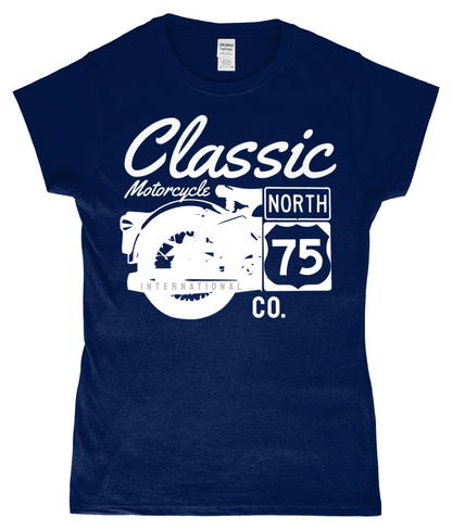 Classic Motorcycle 75 Weiß - Gildan SoftStyle® Tailliertes ringgesponnenes T-Shirt für Damen