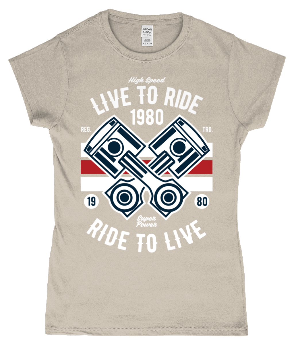 Live To Ride 1980 - Gildan SoftStyle® Ladies Fitted Ringspun T-Shirt - Vitesse T-Shirts UK