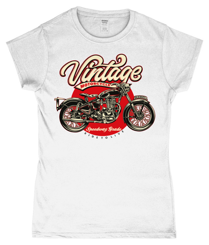 Moto vintage - T-shirt ajusté en fil filé à anneaux SoftStyle® pour femme