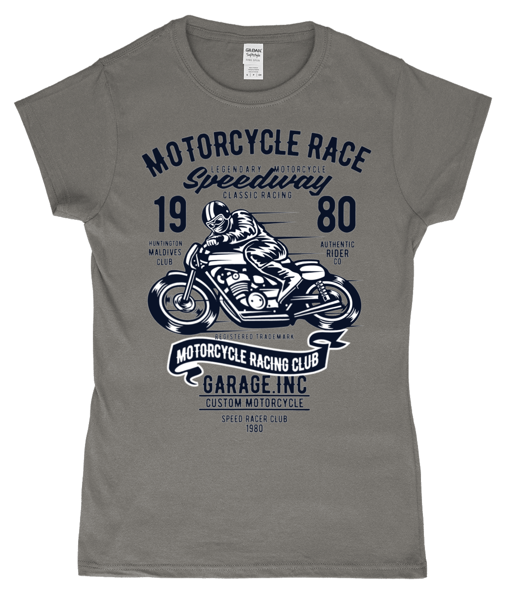 Motorcycle Race - SoftStyle Ladies Fitted Ringspun T-Shirt