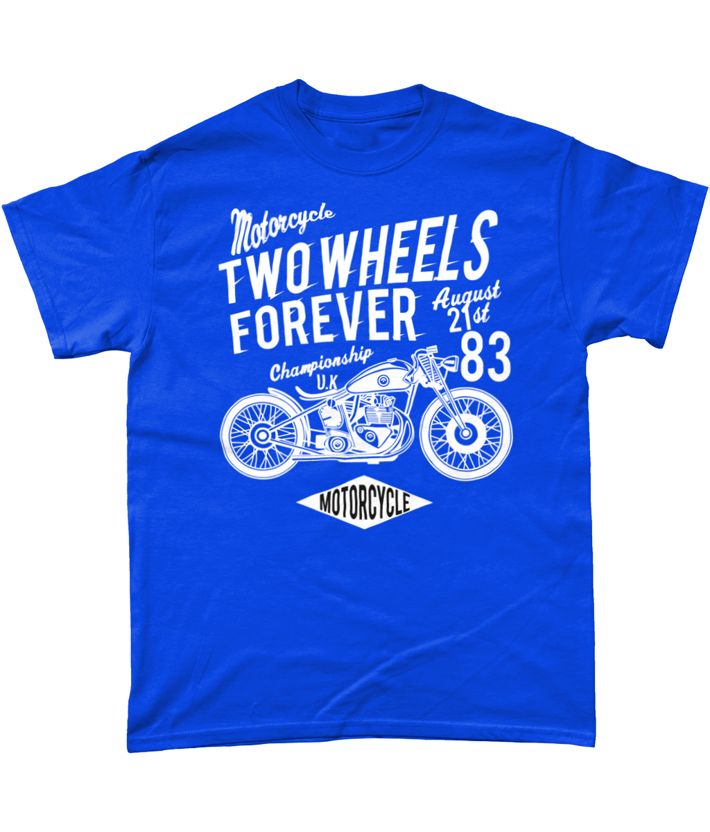 Two Wheels Forever White – Gildan Heavy Cotton T-Shirt - Vitesse T-Shirts UK