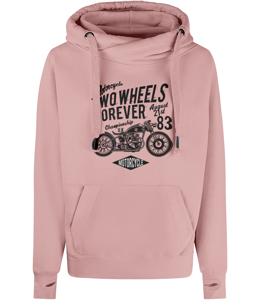 Two Wheels Forever Black - AWDis Cross Neck Hoodie