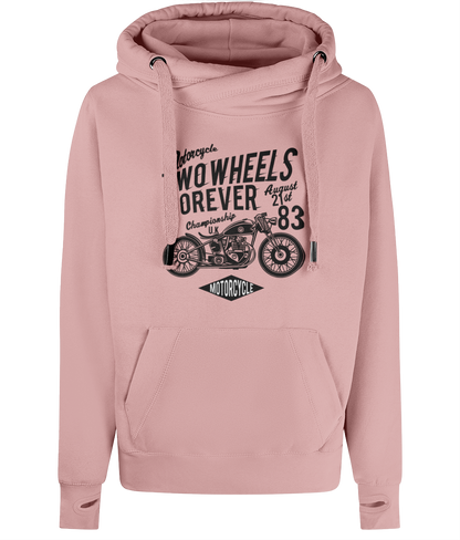 Two Wheels Forever Black - AWDis Cross Neck Hoodie