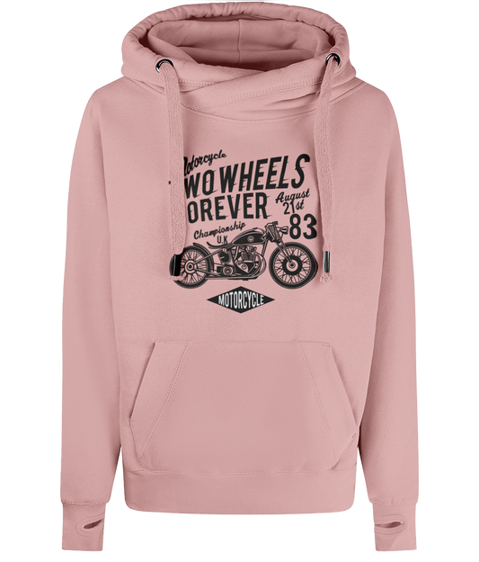 Two Wheels Forever Black - AWDis Cross Neck Hoodie