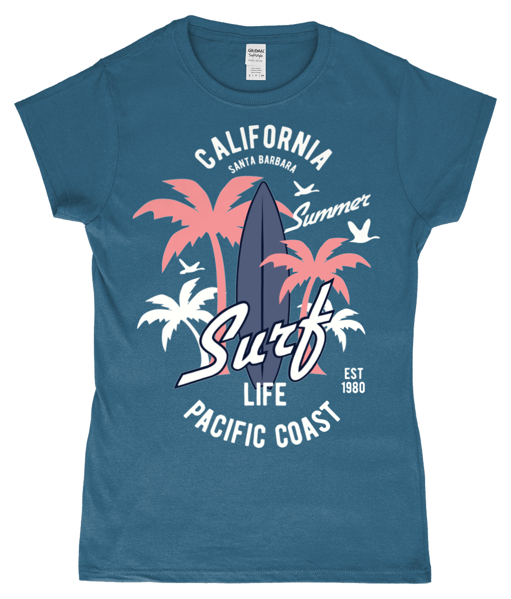 California Surf - Gildan SoftStyle® Ladies Fitted Ringspun T-Shirt - Vitesse T-Shirts UK