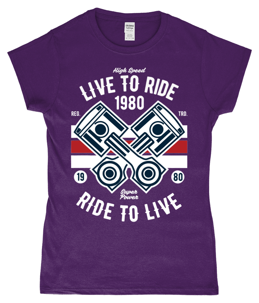 Live To Ride 1980 - Gildan SoftStyle® Ladies Fitted Ringspun T-Shirt - Vitesse T-Shirts UK