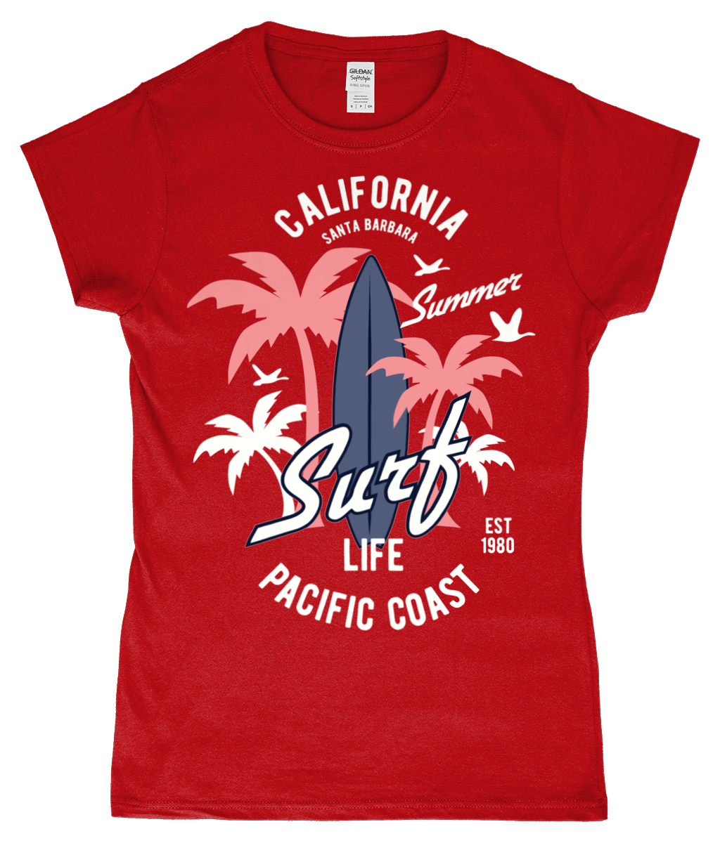 California Surf - Gildan SoftStyle® tailliertes ringgesponnenes T-Shirt für Damen