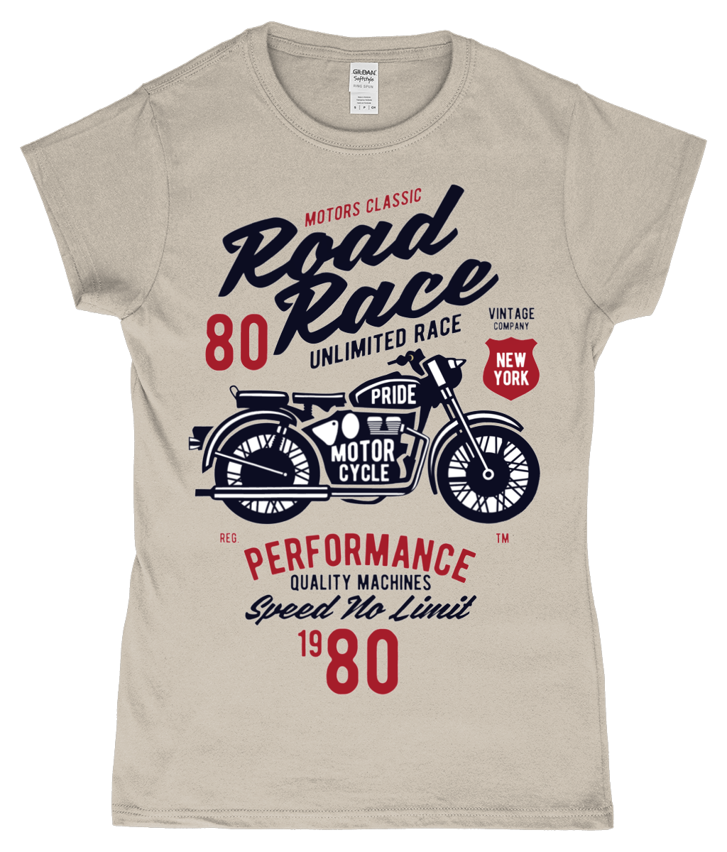 Road Race Motorcycle - SoftStyle Ladies Fitted Ringspun T-Shirt