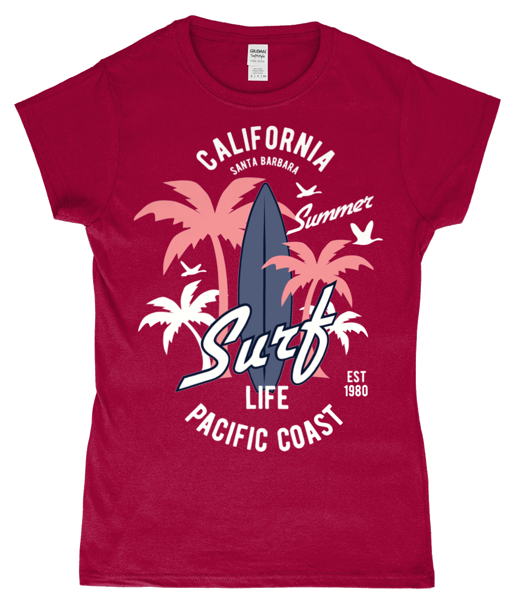 California Surf - Gildan SoftStyle® Ladies Fitted Ringspun T-Shirt - Vitesse T-Shirts UK