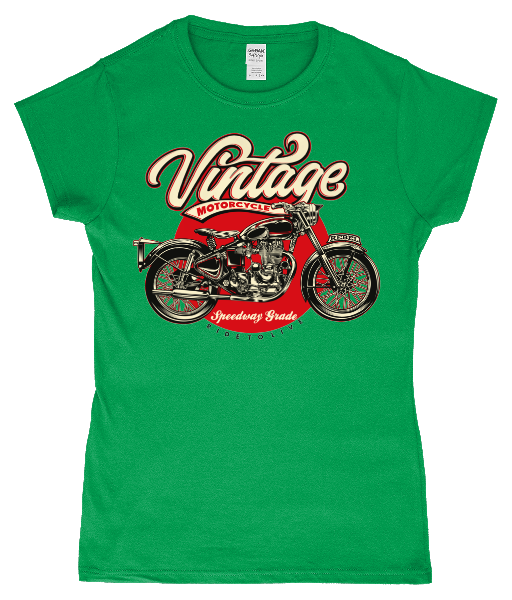 Vintage Motorcycle - SoftStyle® Ladies Fitted Ringspun T-Shirt