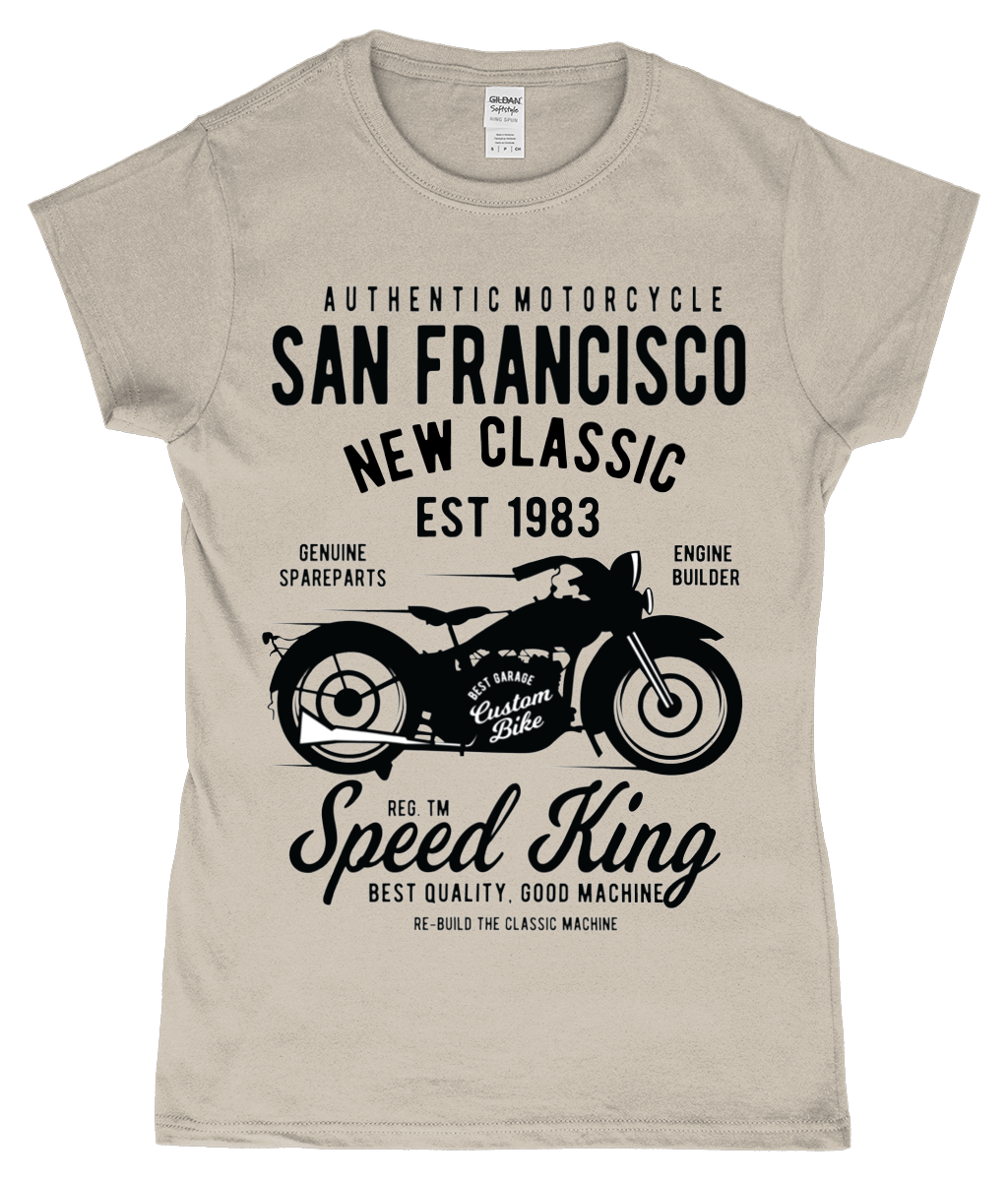 San Francisco Motorrad - Gildan SoftStyle® tailliertes ringgesponnenes T-Shirt für Damen