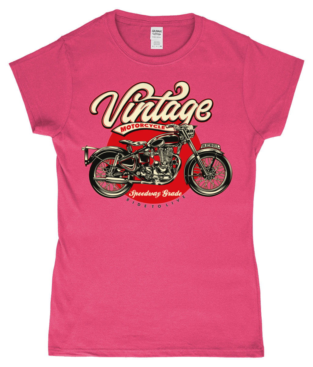 Vintage Motorcycle - SoftStyle® Ladies Fitted Ringspun T-Shirt