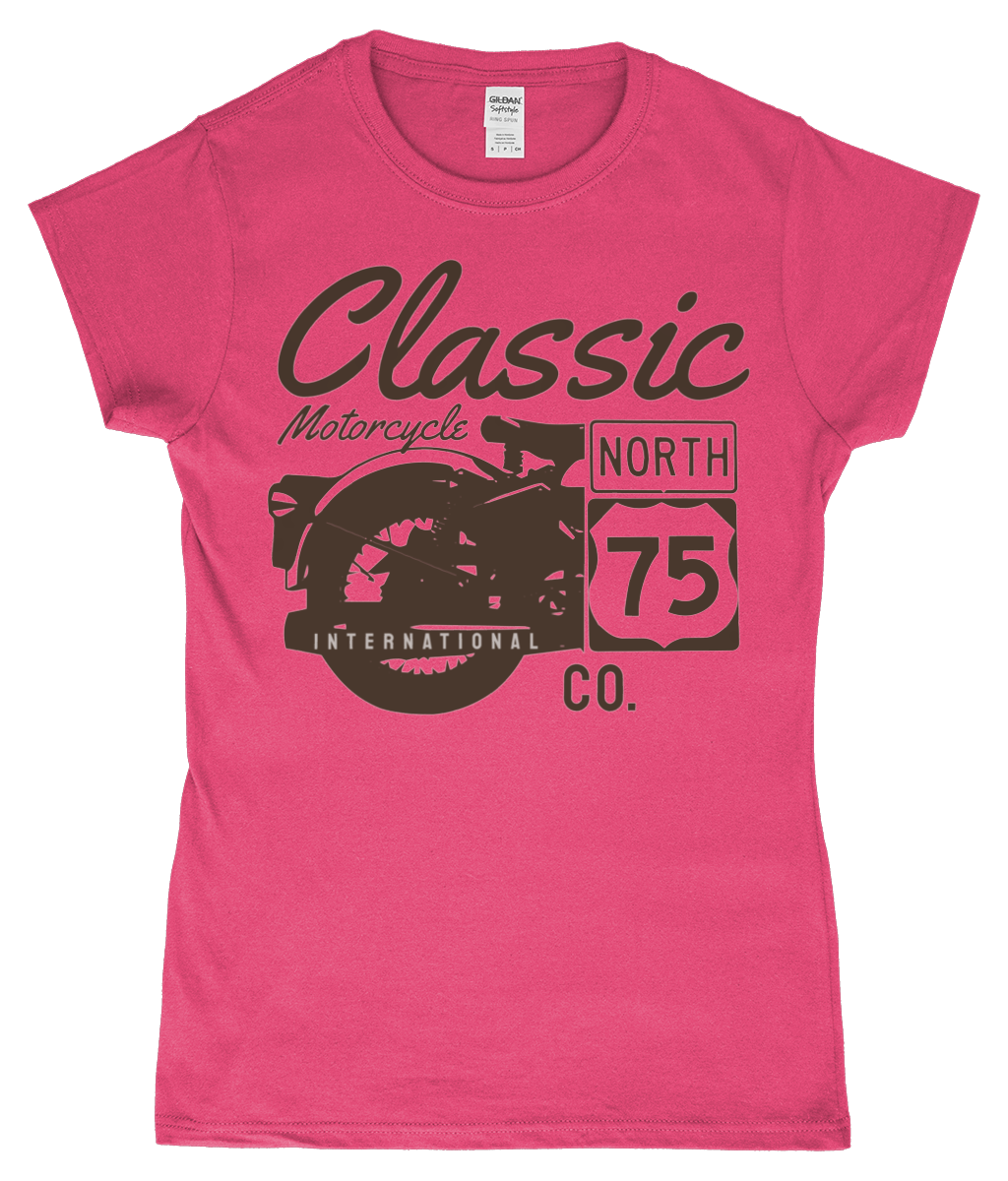 Classic Motorcycle 75 Schwarz - Gildan SoftStyle® Tailliertes ringgesponnenes T-Shirt für Damen