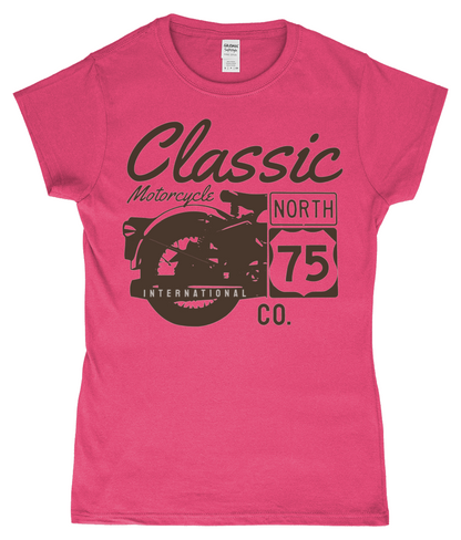 Classic Motorcycle 75 Schwarz - Gildan SoftStyle® Tailliertes ringgesponnenes T-Shirt für Damen