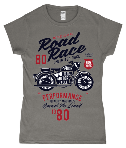 Road Race Motorcycle - SoftStyle Ladies Fitted Ringspun T-Shirt