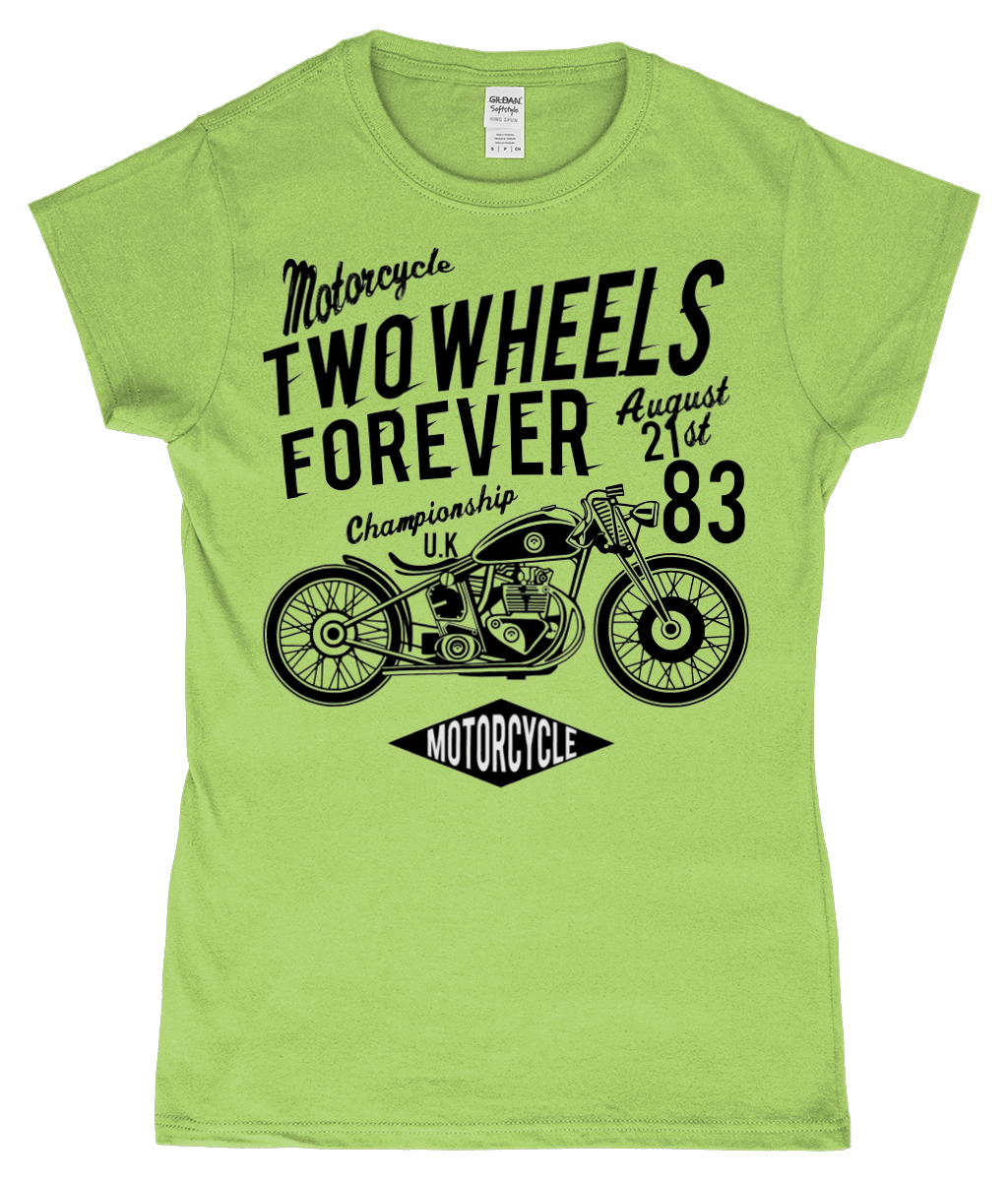 Two Wheels Forever Black – Gildan SoftStyle® Ladies Fitted Ringspun T-Shirt - Vitesse T-Shirts UK