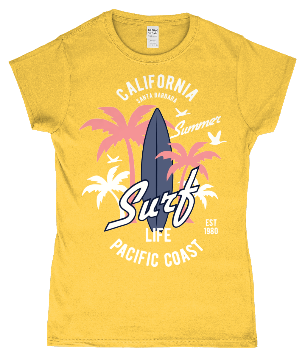 California Surf - T-shirt ajusté Gildan SoftStyle® pour femme en fil filé à l'anneau