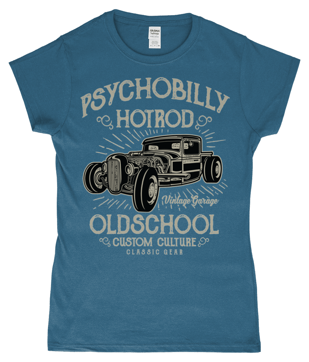 Psychobilly Hotrod – Gildan SoftStyle® Ladies Fitted Ringspun T-Shirt - Vitesse T-Shirts UK