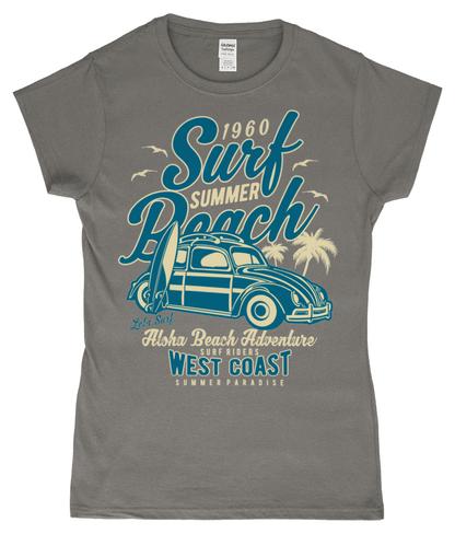 Surf Beach – Gildan SoftStyle® Ladies Fitted Ringspun T-Shirt - Vitesse T-Shirts UK