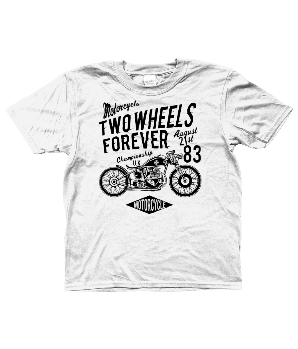 Two Wheels Forever Black – Gildan Kids SoftStyle® Ringspun T-Shirt - Vitesse T-Shirts UK