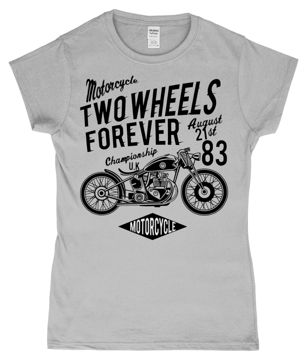 Two Wheels Forever Black – Gildan SoftStyle® Ladies Fitted Ringspun T-Shirt - Vitesse T-Shirts UK