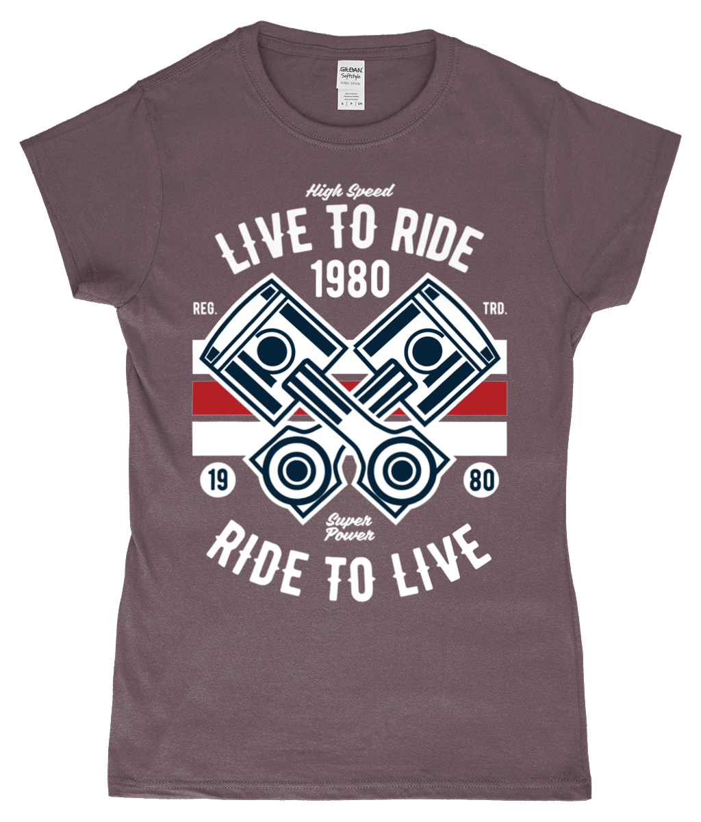 Live To Ride 1980 - Gildan SoftStyle® Ladies Fitted Ringspun T-Shirt - Vitesse T-Shirts UK