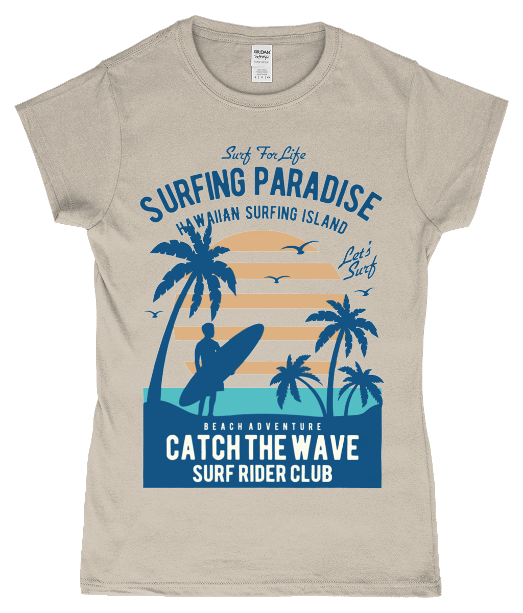 Surfing Paradise - T-shirt ajusté en fil filé à l'anneau pour femme SoftStyle