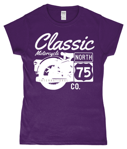 T-shirt ajusté en fil filé à anneaux pour femme Gildan SoftStyle® - Classic Motorcycle 75 Blanc