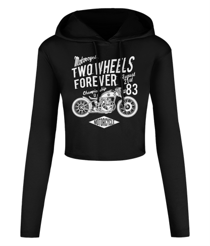 Two Wheels Forever White - Women's Cropped Hooded T-shirt