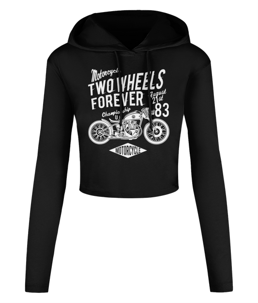 Two Wheels Forever White - Women's Cropped Hooded T-shirt