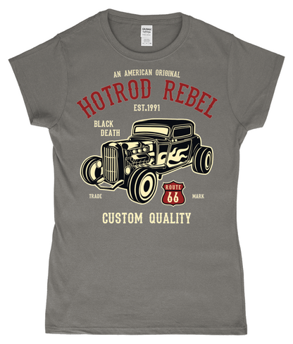 Hotrod Rebel - T-shirt ajusté en fil filé à anneaux pour femme SoftStyle