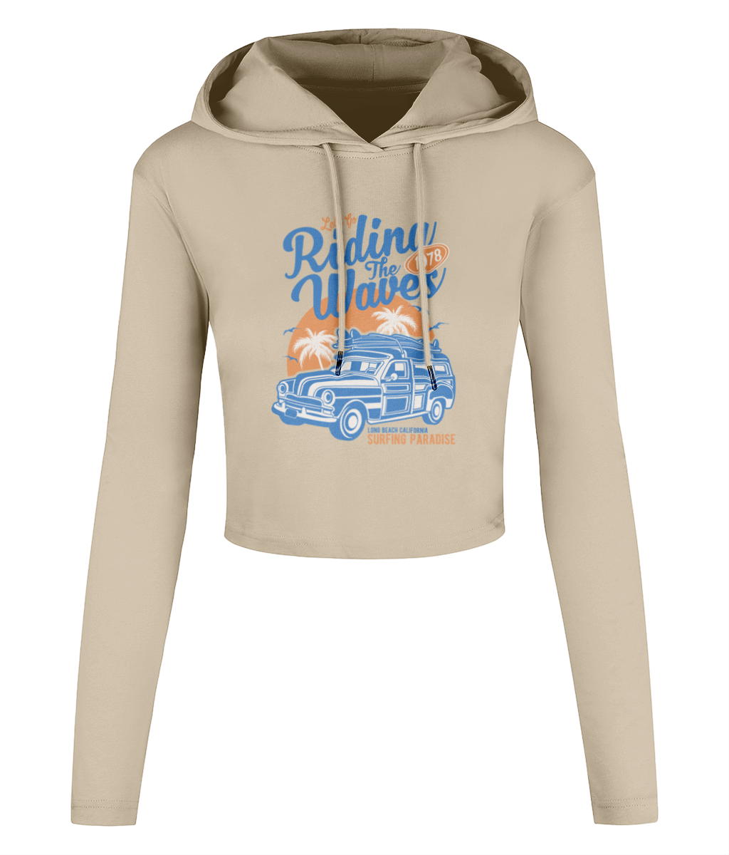 Riding The Waves - Women's Cropped Hooded T-shirt