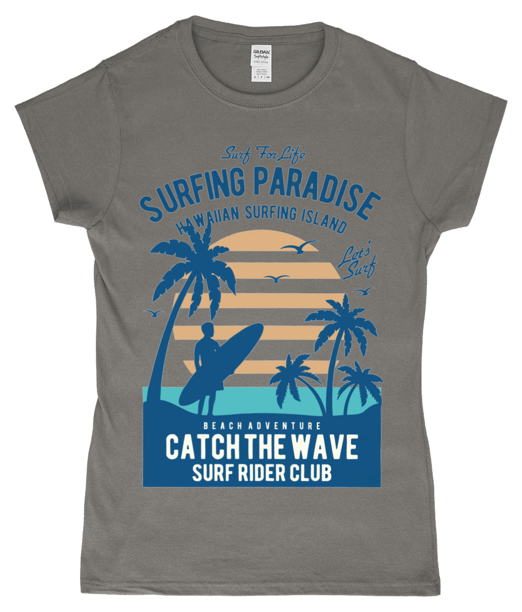 Surfing Paradise - SoftStyle Ladies Fitted Ringspun T-Shirt