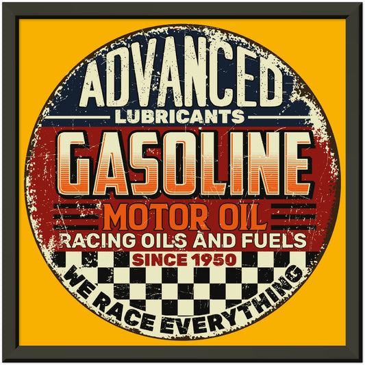 Vintage Gasoline Motor Oil Sign - Premium Semi-Glossy Paper Metal Framed Poster - Vitesse T-Shirts UK